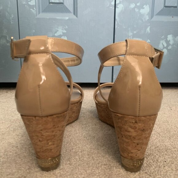 Jimmy Choo Beige Patent Leather Portia 120 Cork Heel Wedges - Picture 6 of 7